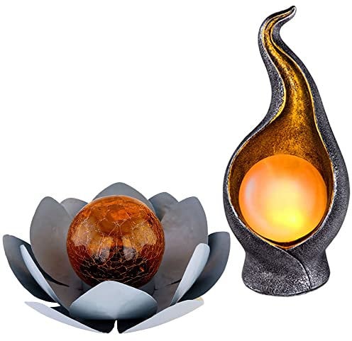 Globo Solarlampe LED Gartendeko Lotusblume Asia Terrassenlampe Flammen Design Gartenlampe, Leuchtdauer ca. 6 Stunden, 2er Set