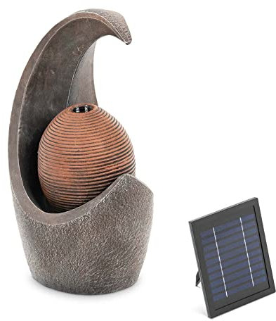 hillvert HT-SF-118 Solar Gartenbrunnen Kugel unter Welle LED-Beleuchtung Lithium-Akku 5 m Kabel Polyresin Wasserspiel Solar Solarbrunnen Garten