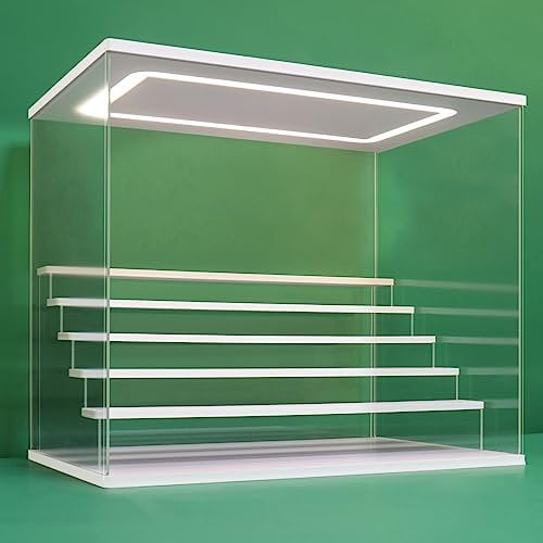 Nonemey Acryl Vitrine Schaukasten mit led 2/3/4/5/6 Stufen-Transparent staubdichte Display Case Box für Sammlerstücke ,Figuren,Collectibles (Weiß 6 Stufen 49x30x40cm)