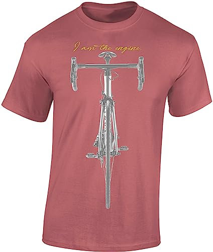 Baddery Fahrrad T-Shirt Herren : I am The Engine - Rennrad Zubehör (Ancient Pink XL)