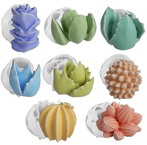 Sukkulenten-Form für Sukkulenten, Kerzen, Sukkulenten, Kunstharz, handgefertigt, Sukkulenten, Silikonform für Kerzen, Kakteen, Pfingstrosen, Kerzenherstellung, 3D-Tierform, 8 Stück