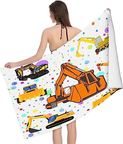 ETERIO 3D Bagger Strandtuch Groß 200x200, Junge Badetuch Mikrofaser Handtücher, Strandhandtuch SchnellTrocknend Badehandtuch, Saunatuch, Handtuch, Damen, Herren, Strandtücher, Badetücher