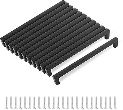 MIYUANGKJ 12pcs Kitchen Cabinet Handles 192mm Black with Screws for Drawer & Wardrobe Furniture Decoration