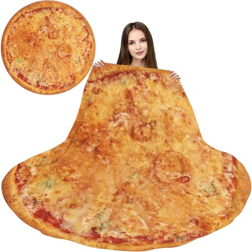 Abaysto Flanell-Fleece, Pizza-Überwurf, rund, Überwurf, Decke, lustig, realistisch, Essen, Überwurf, 150 cm