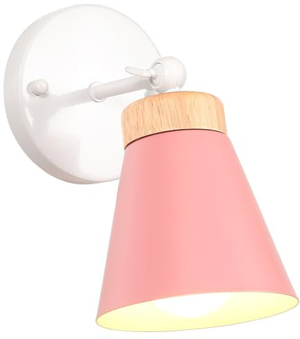 iDEGU Applique Murale Interieur Rétro Plafonnier Luminaire Vintage Industrielle en Métal avec Décoration Bois Éclairage E27 Réglable Lampe Murale pour Chambre Salon Couloir Cuisine Café (Rose)