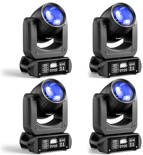 Pack de 4 luces LED DMX DJ de 150 W con cabezal de movimiento, RGBW, lavado GOBO 18, prisma, DJ, discoteca, fiesta, para bodas, espectáculos de luz, bares, clubes, Navidad