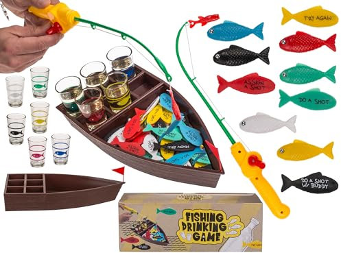 mucHome Trinkspiel Fische Angeln mit 4 Gläsern Partyspiel Gesellschaftsspiel Schnaps Shots Angelspiel