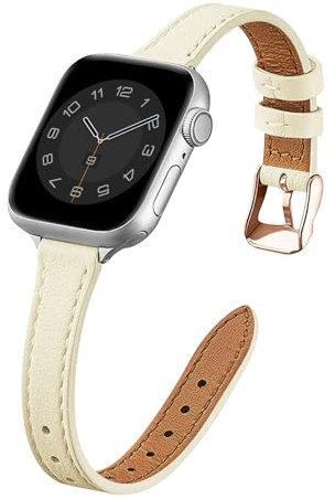 RYLIXAR Cinturino Pelle Compatibile con Apple Watch 38mm 40mm 41mm 42mm 44mm 45mm 49mm,Cinturini Sottili Pelle per Apple Watch Serie 9 8 7 6 5 4 3 2 1/Ultra (42/44/45/49mm, Beige/Oro Rosa)
