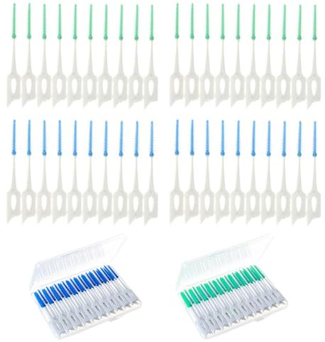 WKRTDY 80er Set Silikon Interdentalbürsten - Dentalbürsten für die Zahnzwischenräume - Tragbarer Dual-Use Zahnseide-Stick zur Reinigung von Zahnzwischenräumen - In den Farben Blau und Grün