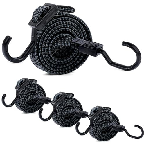 AiQInu Pulpos Elasticos 4 Piezas, 100cm Ajustable Gomas Elasticas con Gancho, Cuerda Elastica 1M para Camping, Mudanzas, Lonas, Portaequipajes, Coches y Bicicletas (Negro)