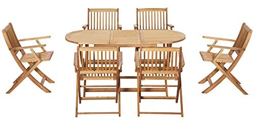 Outsunny Sitzgruppe 7tlg. Klappbar Balkonset Essgruppe aus Massivholz Sitzgarnitur Balkonmöbel Set 1 Tisch+6 Stühle Gartenmöbel Set für Terrasse Garten Natur