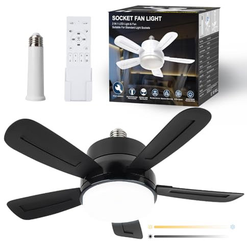 REYLAX Ceiling Fans with Lights and Remote, 6 Fan Speeds, Stepless Dimmable 1700 Lumens, 3 Colours 3000K-6000K, 15.7 inch E27 Base Screw, Timing, Ceiling Fan Light for Bedroom, Kitchen, Garage