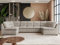 MKS MEBLE Sofa XXL U-Form Beige, Wohnlandschaft U Form mit Schlaffunktion, Sofa mit Schlaffunktion, Schlafsofa mit Topper, Wohnzimmer Couch mit schlaffunktion - Comodo U - Beige Stukture
