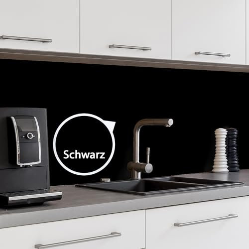 WALLando Premium Küchenrückwand, individueller Größenzuschnitt – Einfach zu montierende PVC-Wandverkleidung für die Küche – Hitzebeständiger Spritzschutz aus Kunststoffplatten – Schwarz