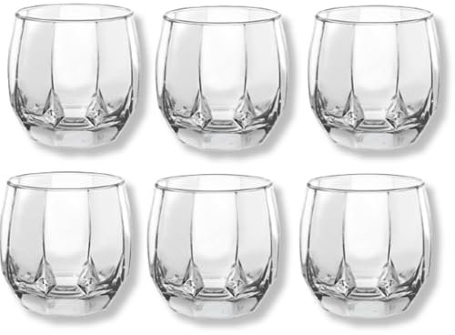 Reldor Whisky Glasses Set of 6, 300ml Crystal Tumblers, Transparent Vintage Drinkware for Whiskey, Rum, Scotch, Cocktails, and Bar Glasses - 13oz Glass Tumblers Gift Set for Men & Women