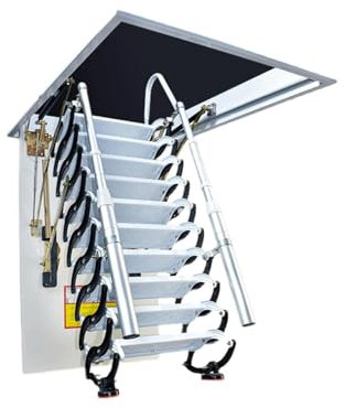 ZONABSQQ Telescopic Ladder Alloy Steel Attic Ladder Remote Control Loft Stairs, Non-Slip Folding Ladder w/Telescoping Armrests Pull Down from Ceiling Interior Renovation