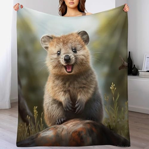 AAPZY Decke Flauschige Sofa Decke, Quokka Super Weich & Flannel Fleecedecke Als Tagesdecke, Sofaüberwurf, Wohndecke （140×180cm）