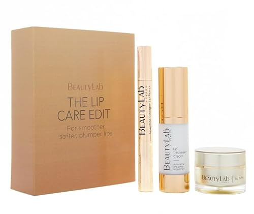 BEAUTYLAB The Lip Care Edit Gift Set, Buffer, Treatment, & Plumper, Luxurious Lip Care Essentials, Enriched with Collagen, Hyaluronic Acid & Pro-Vitamin B5, Luxurious Gift Set for Women