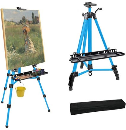 Staffelei Groß 57-157cm, Atelierstaffelei, Künstler Staffelei, Verstellbare Staffeleien, Feldstaffelei aus Aluminium mit Tasche/Farbwanne, Stativ Staffeleien für Kuntsmalerei und Werbung, Blau