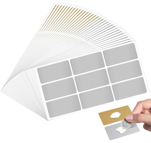 32 Fogli/288 Pz Gratta e Vinci Adesivo,5 x 2.5 CM Rettangole Adesivi Gratta e Vinci Etichette Scratch Sticker per Regalo Biglietto Fai da Te(Oro/Argento)