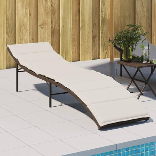 Fasba Sonnenliege Gartenliege Liegestuhl Liege Gartenmöbel Saunaliege Strandliege mit Kissen Braun 55x199x50 cm Poly Rattan