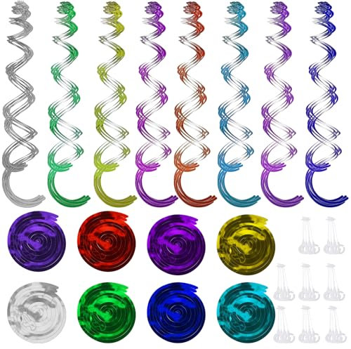 48 Piezas Decoracion Remolino Techo, Serpentinas en Espiral de Plástico, Adornos en Espiral,para la Fiesta de Cumpleaños de la Boda Baby Shower Suministros (Multicolor)