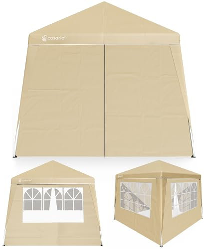 CASARIA® Pavillon Pop-Up 3x3m inkl. 4X Seitenteile Farbauswahl UV-Schutz 50+ inkl. Tasche wasserdicht faltbar Faltpavillon Zelt Festival Capri Beige