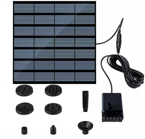Solar Pond Pump, Solar Fountain Pump, Solar Panel Pond Powered Water Feature Pump with 6 Nozzles, Outdoor Water Pump Kit for Small Ponds Bird Baths Fish Tanks Water Circulation Oxygenation