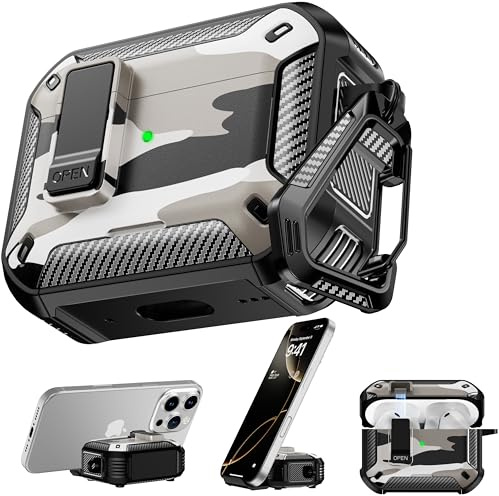 RFUNGUANGO AirPods Pro 3 Hülle, MagSafe Reinigung Handyhalter, Schneetarn | Magnetische MagSafe-Ladung, stoßfeste Schutzhülle mit Reinigungsset & Handyhalter für Apple AirPods Pro 3