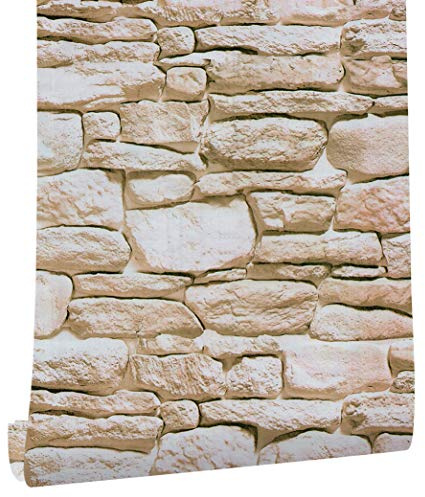 ANBILILA Rocher Auto-adhésif Papier Peint, 44,5x500CM Pierre de Brique Auto-adhésive Papier Peint en Vinyle étanche décoration Murale pour Murs Décoratifs