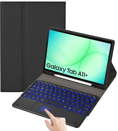 leleyo Custodia per tastiera per Samsung Galaxy Tab A11+/A9 Plus 11 Cover con tastiera touchpad 7 colori illuminazione magnetica rimovibile QWERTY per Tab A9+,nero