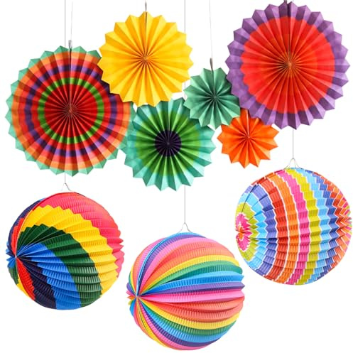 Rdlobu Laterne Bunt, Geburtstagsdeko, Wiederverwendbare Papierlaterne Rund | Faternen für Kinder Party Dekoration für Geburtstagsfeiern, Ostern, Sankt Martin, Geburtstagsdeko Garten