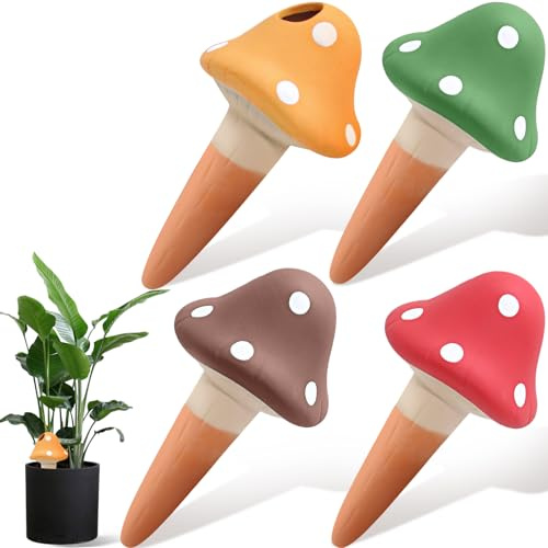 4 Pack Terracotta Self Watering Spikes,Mushroom Shaped Self Watering Globes | Slow Release Self Watering Planter Insert, Plant Watering Globes for Indoor and Outdoor Plants