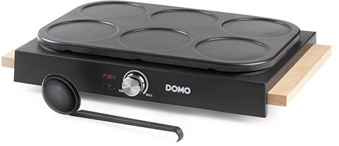 DOMO DO8717PN Crepes Maker mit Holzdesign - PFAS FREE - Crepe Pancake Maker inklusive Teiglöffel - 6 P