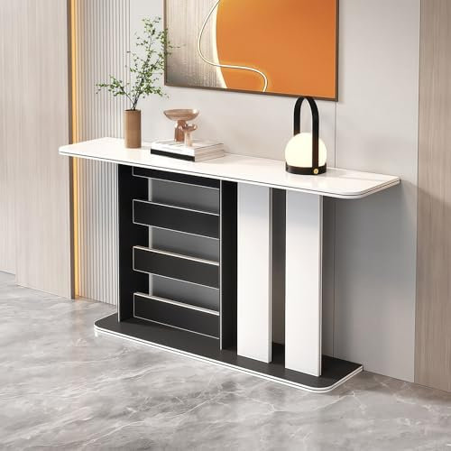 HDZNDH Table Console Meuble De Style Industriel, Table D'entrée Et Longue avec Plateau en Panneau De Particules, Console De Couloir Compacte, Base Style Clôture Créative, pour Salon Et Chambre