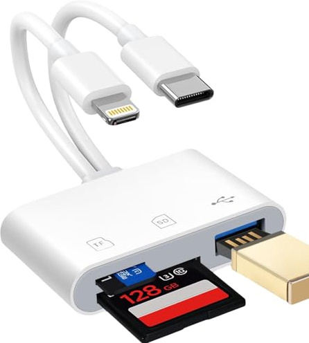 SD-Kartenleser [Apple MFi zertifiziert] für iPhone, iPad und Mac, USB 3.0 Typ C Adapter für SD/TF-Karten mit Dual-Lightning- und USB-C-Anschluss, SD/MicroSD-Speicherkartenbetrachter