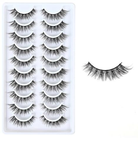 Faux Cils 10 Paires, Cils Naturels Wispy Réutilisables, Faux Cils Denses et Réalistes à Découper pour Maquillage DIY