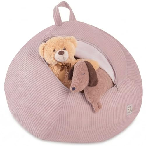 MISIOO Housse de pouf pour enfants - En velours côtelé - Lavable - Avec fermeture éclair - Pour chambre d'enfant - Beige