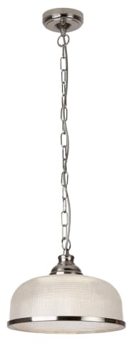 Searchlight 1682SS Bistro II One Light Ceiling Pendant Light in Satin Silver with Glass Shade