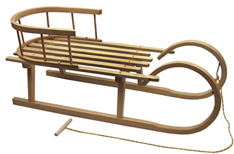 BambiniWelt by Rafael K. Holzschlitten/Hörnerrodel mit RÜCKENLEHNE und Zugleine, aus Buchenholz, Kinderschlitten, 100cm