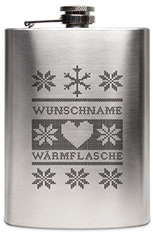Flachmann Edelstahl 237 ml 8 oz individuelle Gravur Weihnachten - Wärmflasche