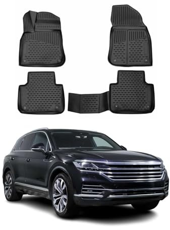 OMAC Fußmatten für VW Touareg 2002-2010 TPE 4X Schwarz | Gummimatten, Automatten, Allwetter, fahrzeugspezifisches Produkt, Antirutsch, 3D-Passform, wasserdicht