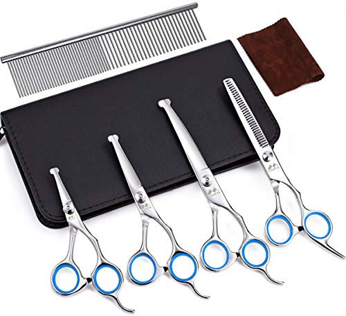 iSeaFly Hundeschere Set, Sicherheits Rundspitze, Hochleistungs Edelstahl, 5 in1 Hunde Scheren Set, Beste Hund Schere für Ganzkörper, Gesicht, Nase, und Ohr (Blau)