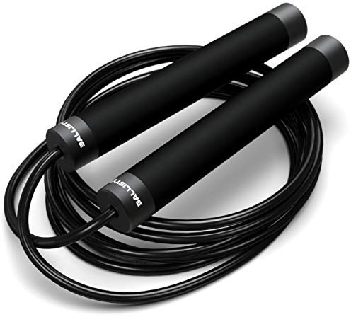 Ballistyx Springseil – Premium-Springseil mit 360-Grad-Drehung, Stahlgriffen, Silikongriffen und 2 x verstellbaren Kabeln – für Crossfit, Fitnessstudio & Heim-Fitness-Workouts & mehr – Schwarz