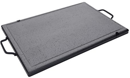 Fonderia Bongiovanni | Piastra in Pietra Lavica | Pietra per Cucinare | 50x40 cm | Telaio Manici | pietra per barbecue | pietra lavica per carne | bistecchiera in pietra lavica | Rettangolare