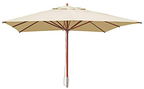 Mendler Gastronomie Holz-Sonnenschirm HWC-C57, Gartenschirm, Polyester/Holz 28kg, eckig 4x4m Seilzug stoßsicher - creme
