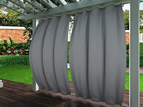 Clothink Outdoor Vorhang Ösen Oben Unten Anti-Verblassen Windschutz Sonnenschutz Sichtschutz Wetterfest, Terrasse Balkon Pergola (Grau, 132x215cm)