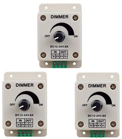 Hailege 3pcs DC12-24V 8Amp 0%-100% PWM Dimming Controller für LED-Leuchten, Bandleuchten, Bandlichter, Dimmer ist kompatibel mit Hilight, LEDgroßhändler, Filite und anderen Streifen