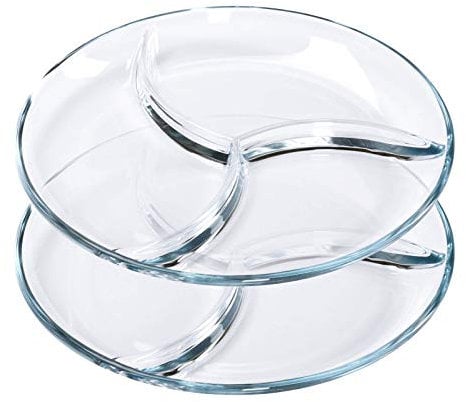 ChasBete Service Assiette Compartiment Adulte en Verre, Plateau Aperitif Design, Lot Assiette de Table - D 25 cm 2 Pièces