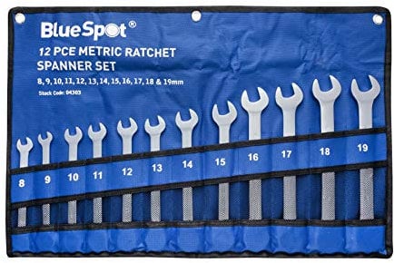 Blue Spot Tools 04303 12 Piece Chrome Vanadium Metric Ratchet Spanner Set (8-19mm)